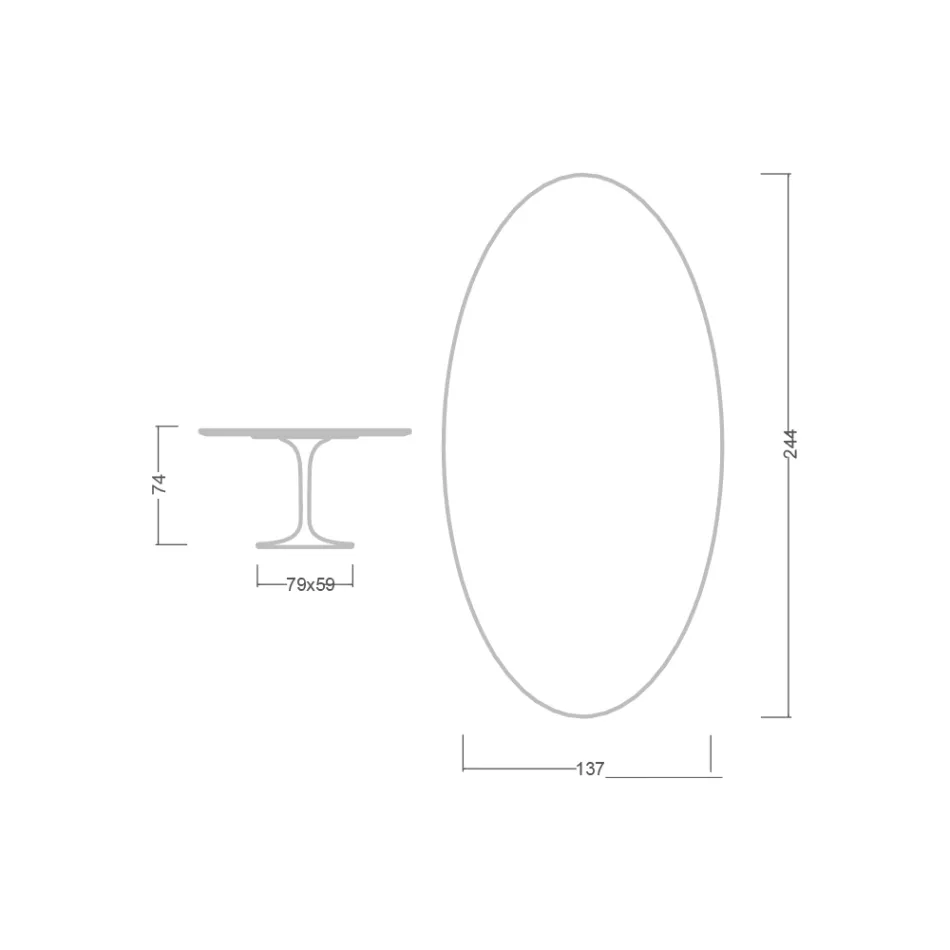 Eero Saarinen Tulip Table H 74 Oval in Moonè Ceramic Made in Italy - Scarlet Viadurini