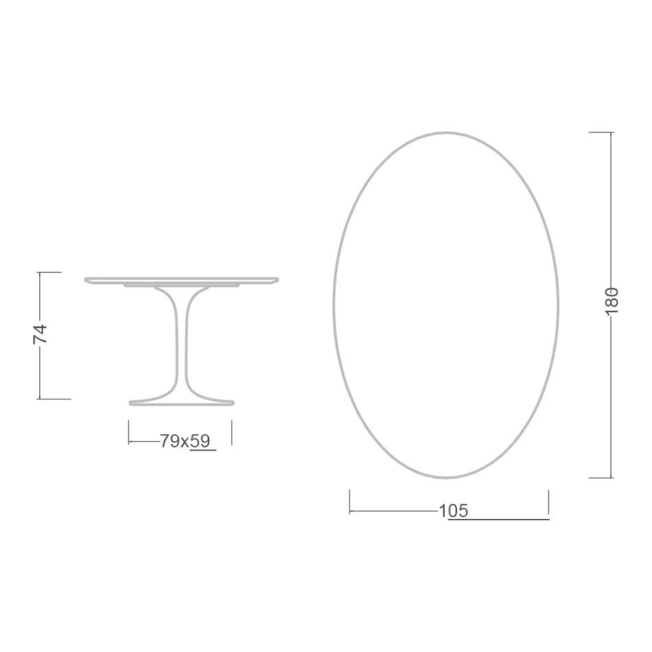 Tulip Table Eero Saarinen H 74 Oval in Ceramic Noir Desire Made in Italy - Scarlet Viadurini