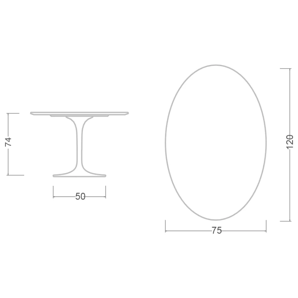 Tulip Table Eero Saarinen H 74 Oval in Ceramic Noir Desire Made in Italy - Scarlet Viadurini