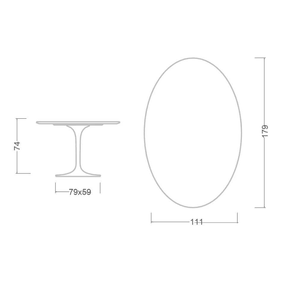 Eero Saarinen Tulip Table H 74 Oval in Somnia Ceramic Made in Italy - Scarlet Viadurini