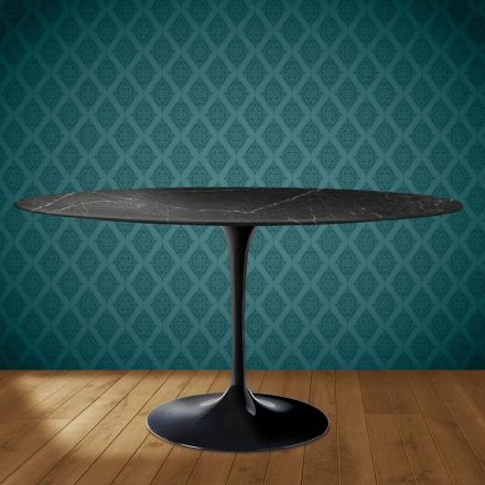 Eero Saarinen Tulip Table H 74 Oval in Somnia Ceramic Made in Italy - Scarlet Viadurini