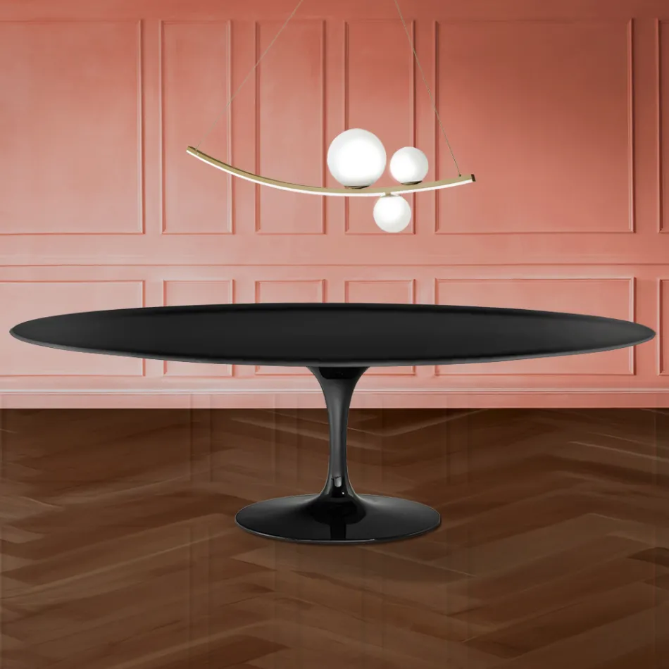 Eero Saarinen Tulip Table H 74 Oval in Liquid Laminate Made in Italy - Scarlet Viadurini
