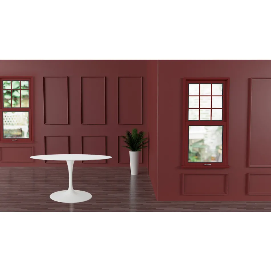 Tulip Table Eero Sarinen H 73 Oval Extendable in White Liquid Laminate - Scarlet Viadurini