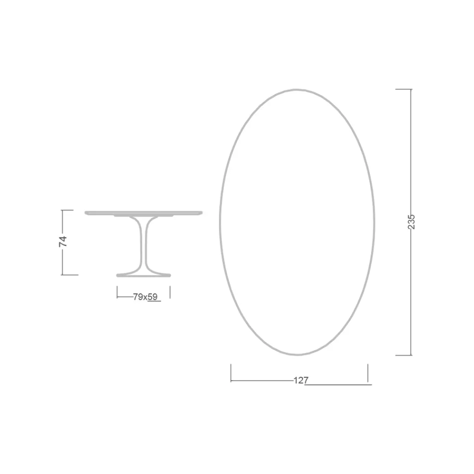 Tulip Table Saarinen H 74 with Oval Top in Carrara Marble Made in Italy - Scarlet Viadurini