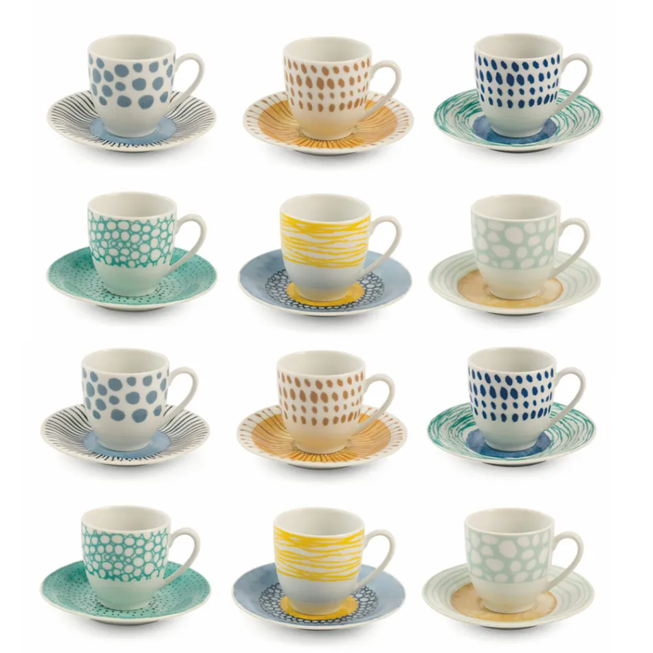 Coffee Cups with Saucer in Colored Porcelain 12 Pieces - Backdrop Viadurini