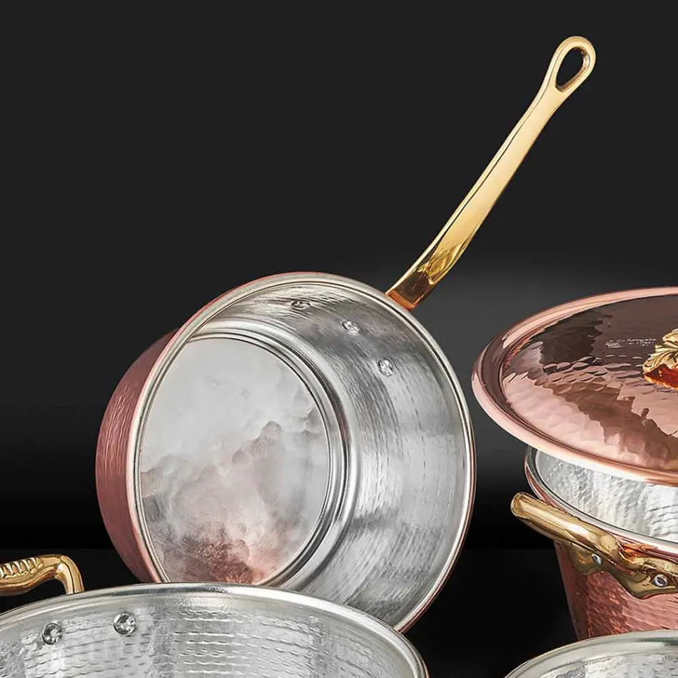 Conical Hand Tinned Copper Pan and Handle Made in Italy 19 cm - Mariassunta Viadurini