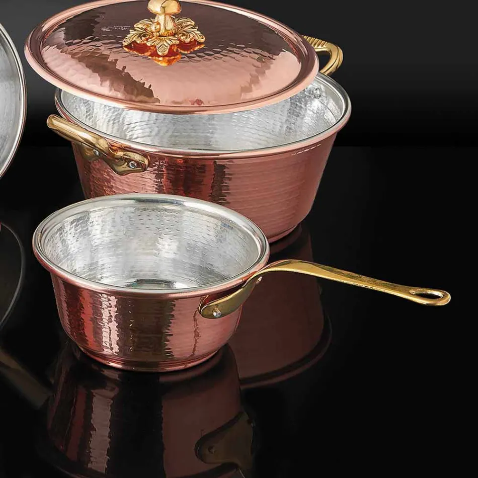 Conical Hand Tinned Copper Pan and Handle Made in Italy 19 cm - Mariassunta Viadurini