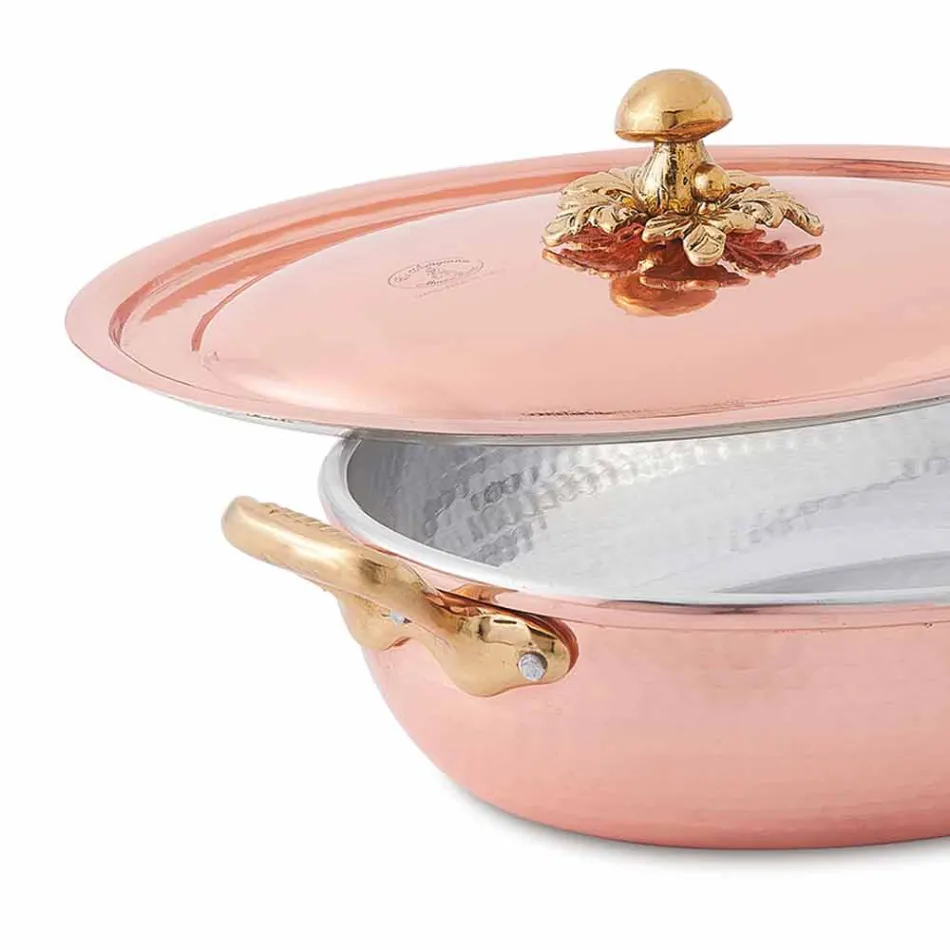 Hand Tinned Copper Oval Design Pan with Lid 27x20 cm - Mariachiara Viadurini