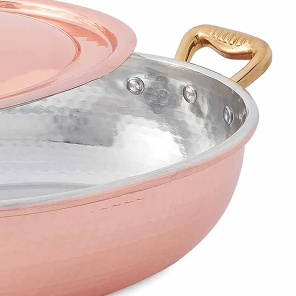 Hand Tinned Copper Oval Design Pan with Lid 36x26 cm - Mariachiara Viadurini