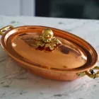 Hand Tinned Copper Oval Design Pan with Lid 36x26 cm - Mariachiara Viadurini