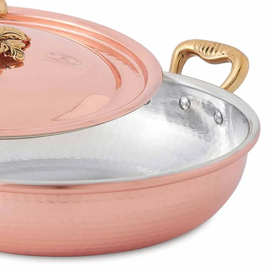 Round Design Tinned Copper Pan with Lid 20 cm - Mariastella Viadurini