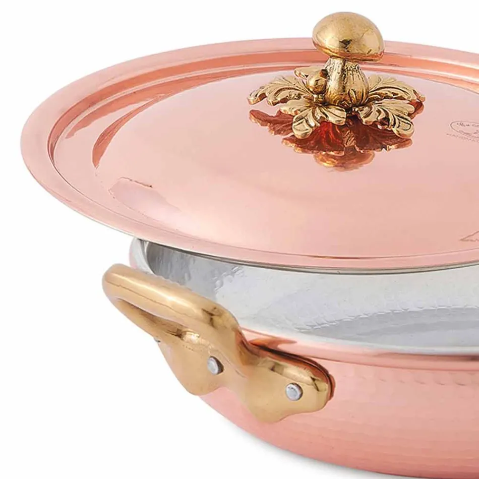 Round Design Tinned Copper Pan with Lid 24 cm - Mariastella Viadurini