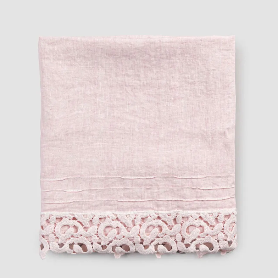 Heavy Linen Bath Towel with Italian Quality Poema Lace 2 Colors - Castle Viadurini