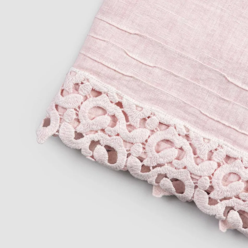 Heavy Linen Bath Towel with Italian Quality Poema Lace 2 Colors - Castle Viadurini