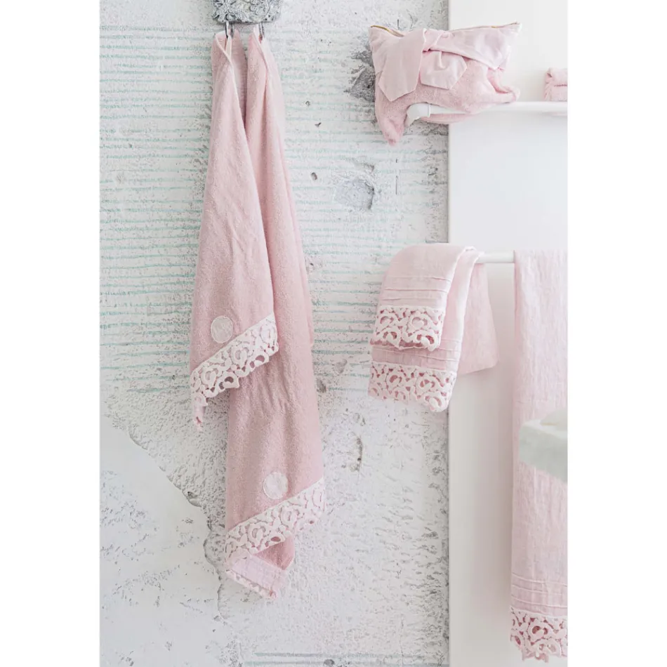 Heavy Linen Bath Towel with Italian Quality Poema Lace 2 Colors - Castle Viadurini