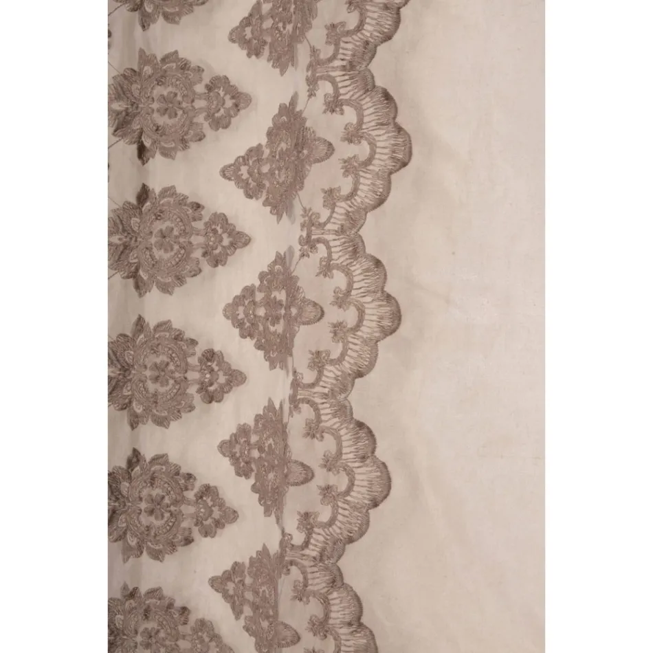 Light Linen Curtain with Organza and Gothic Embroidery in the Luxury Center - Marinella Viadurini