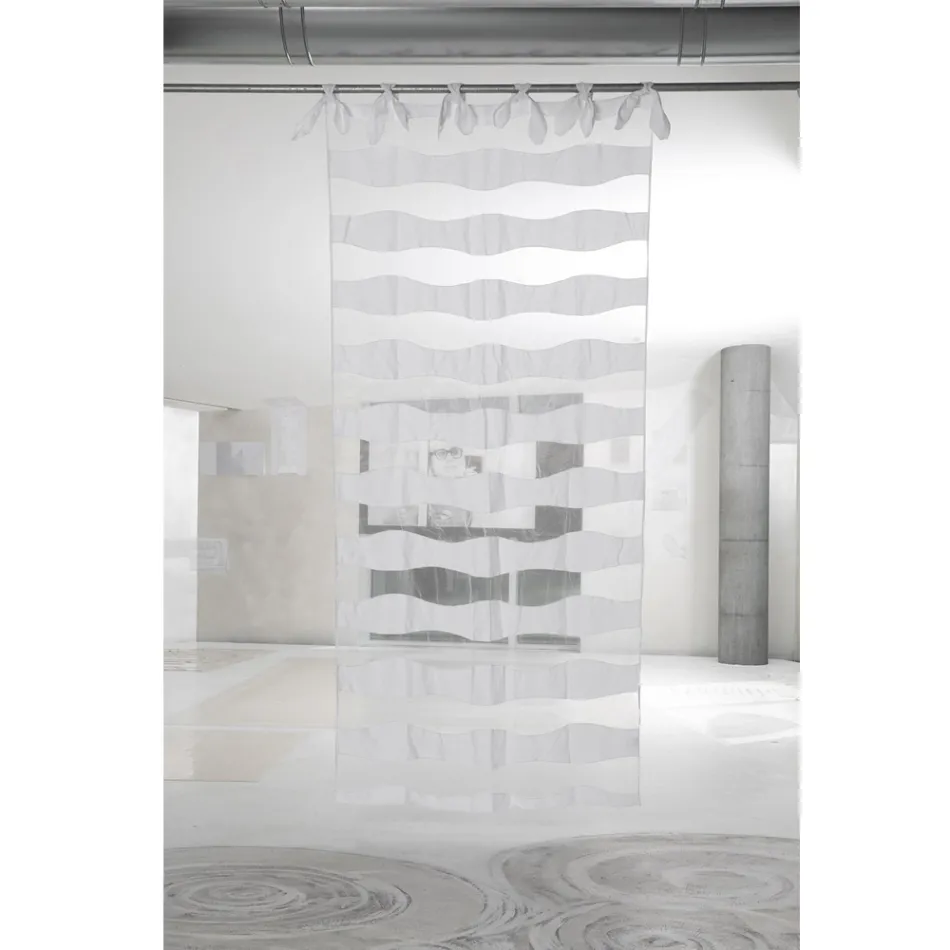 White Linen and Organza Curtain with Elegant Italian Design Embroidery - Oceanomare Viadurini