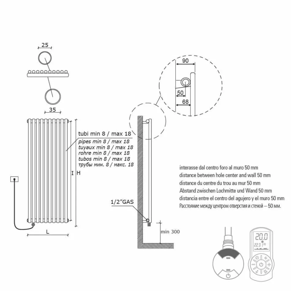Electric Wall Radiator Modern Design Vertical 1000 Watt - Zigolo Viadurini