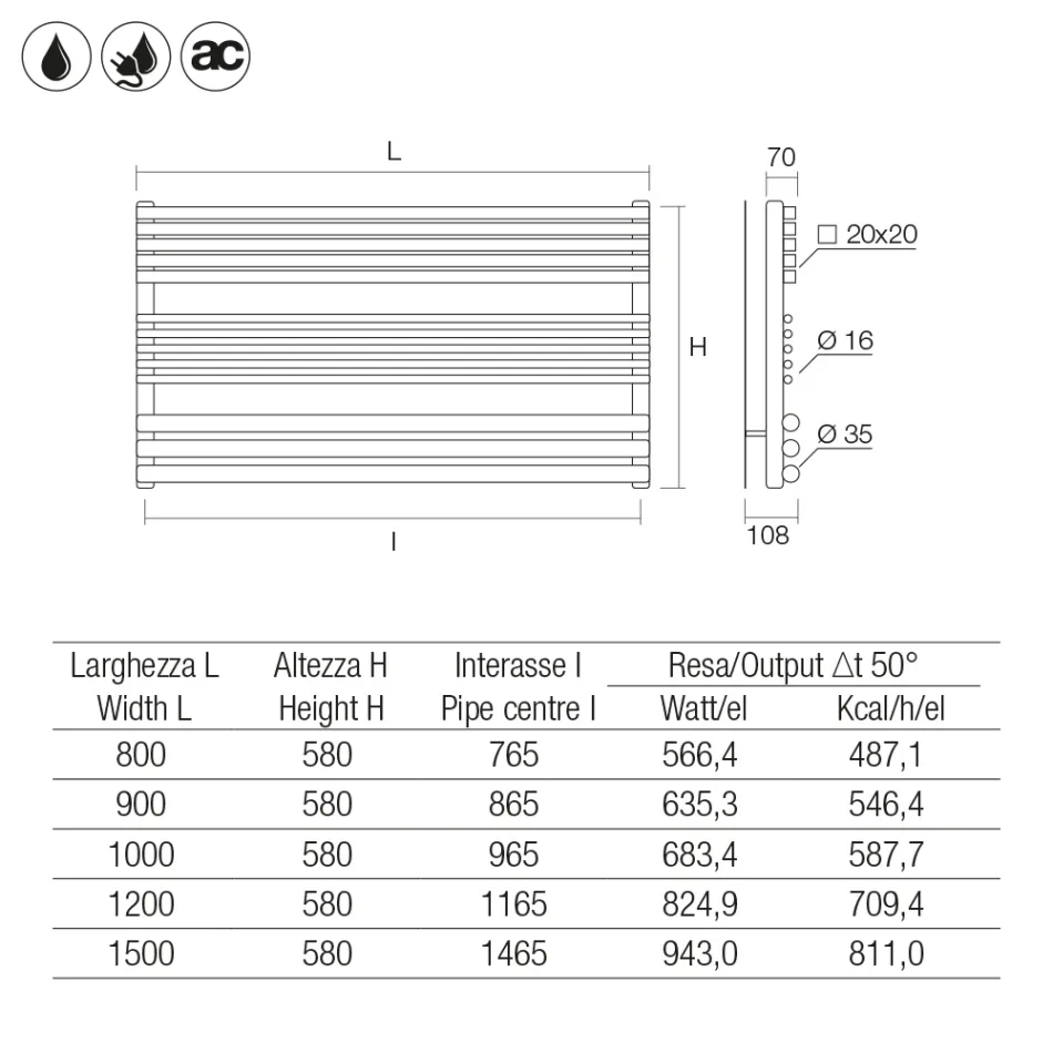 Hydraulic Radiator with Different Elements Made in Italy - Ardore Viadurini