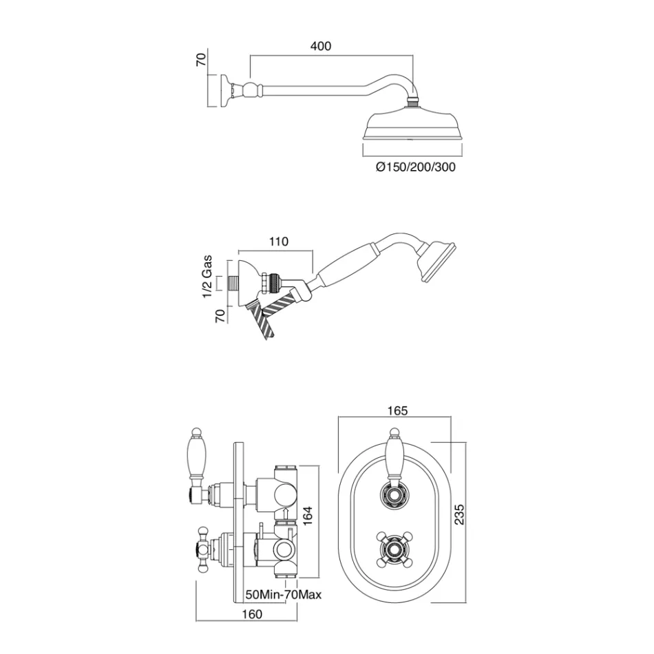 Vintage Design Built-in Shower Thermostatic in Brass Made in Italy - Elisea Viadurini