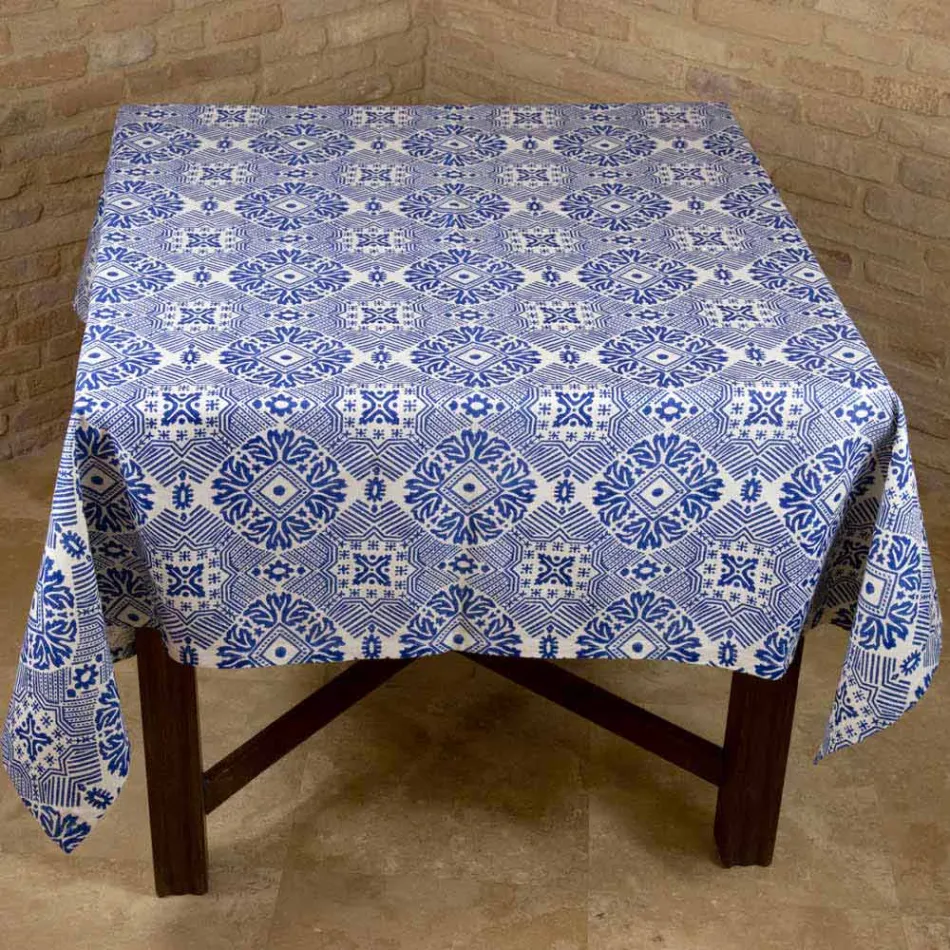 Hand Printed Artistic Tablecloth Unique Piece of Italian Craft - Brands Viadurini