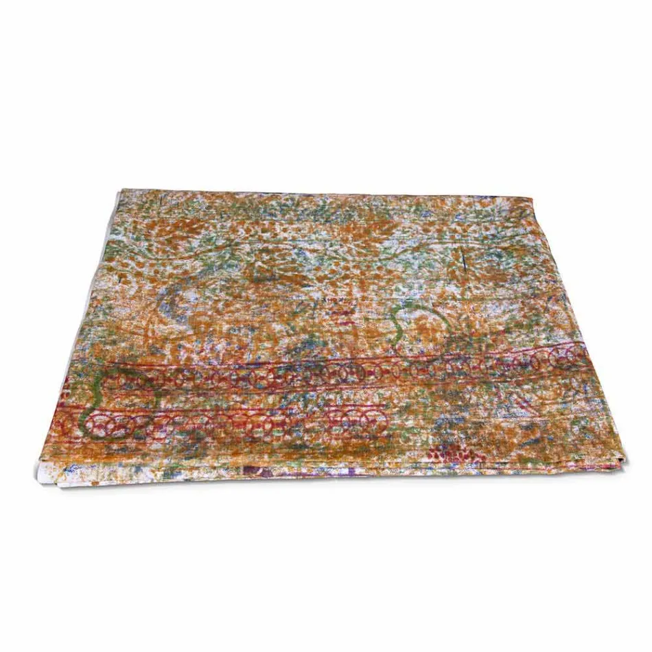 Tablecloth of Italian Art with Hand Printed Cotton One Piece - Brands Viadurini