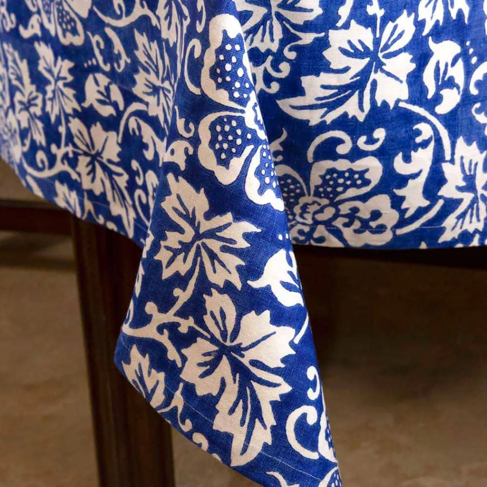 100% Italian Handcrafted Linen Tablecloth with One Piece Hand Print - Brands Viadurini