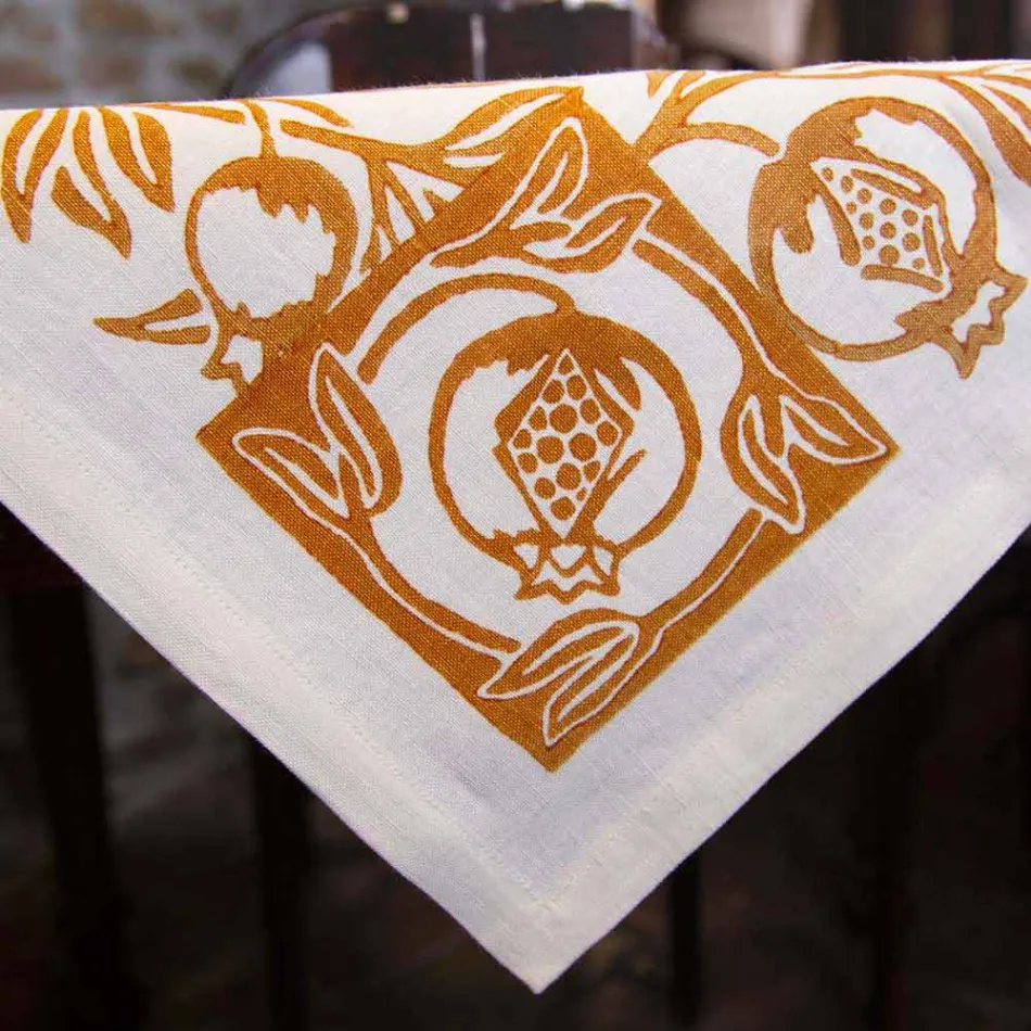 High Artistic Linen Tablecloth with Italian Art Hand Print - Brands Viadurini