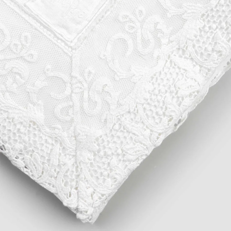 Luxury White Rectangular Linen Tablecloth with Frame or Lace - Davinci Viadurini