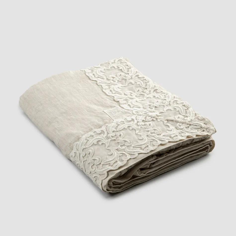 Rectangular Tablecloth in Beige Linen with Artisan Luxury Farnese Lace - Kippel Viadurini
