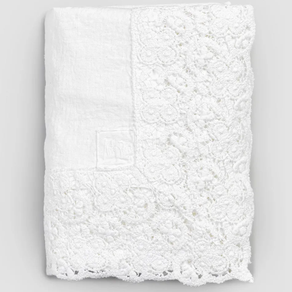Rectangular Tablecloth in Linen and Cotton Lace Italian Luxury Design - Olimpia Viadurini