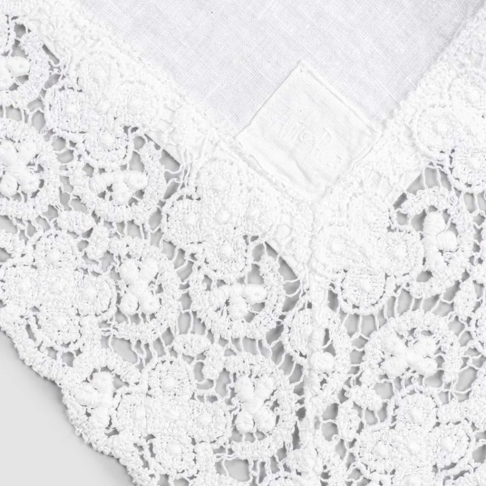Rectangular Tablecloth in Linen and Cotton Lace Italian Luxury Design - Olimpia Viadurini