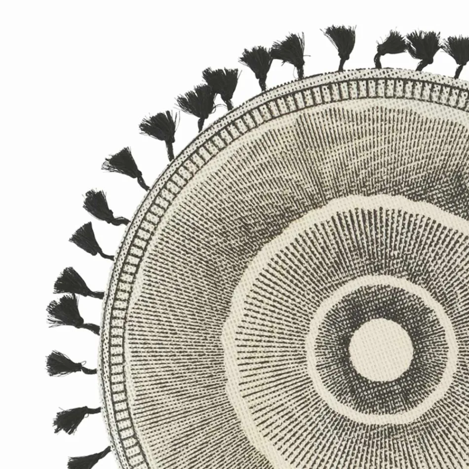 Round Breakfast Placemat in Jute with Black Fringes 12 Pieces - Casside Viadurini