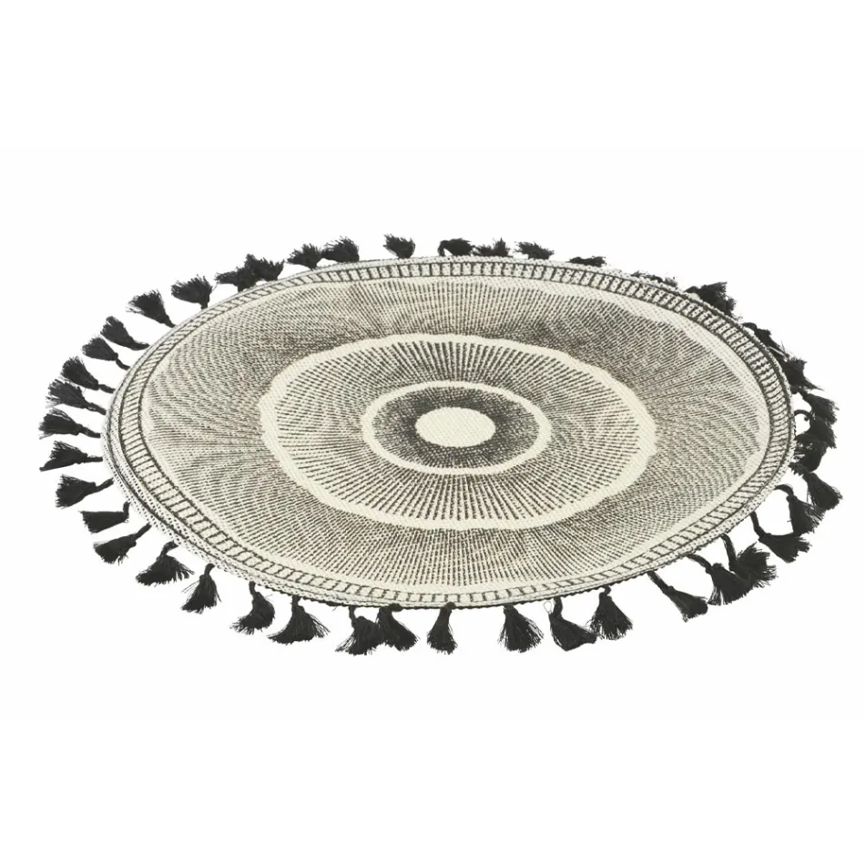 Round Breakfast Placemat in Jute with Black Fringes 12 Pieces - Casside Viadurini