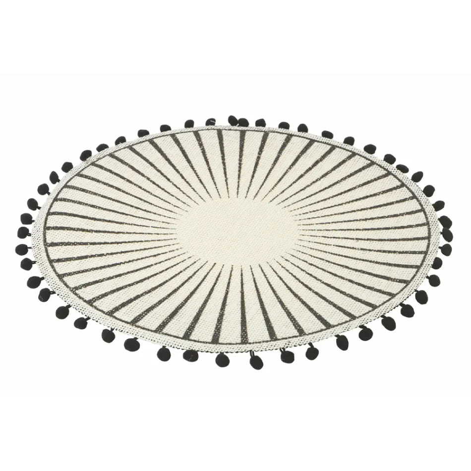 Round Breakfast Placemat in Jute with Black Pom Poms 12 Pieces - Casside Viadurini