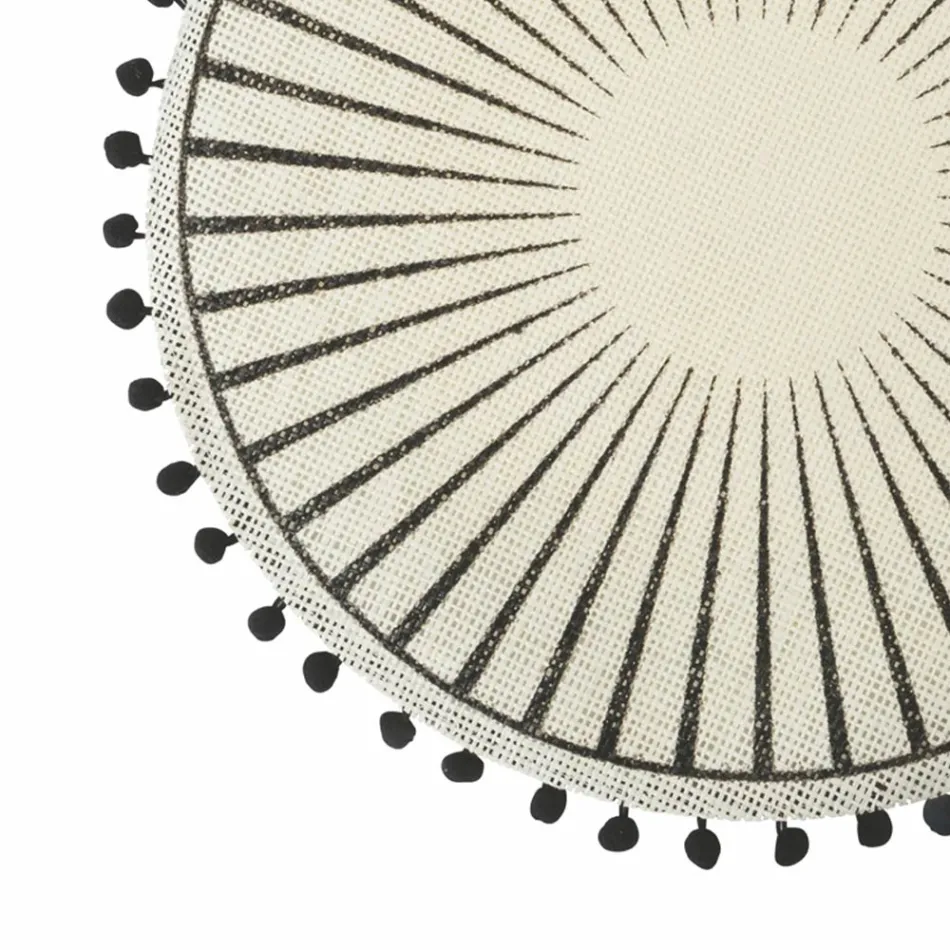 Round Breakfast Placemat in Jute with Black Pom Poms 12 Pieces - Casside Viadurini