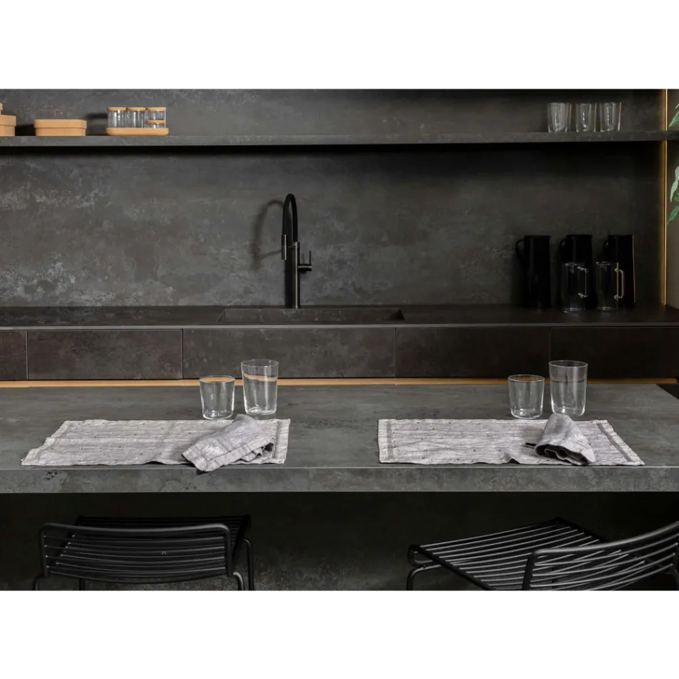 Breakfast Placemats in Gray Linen with Crystals 2 Pieces - Macanno Viadurini