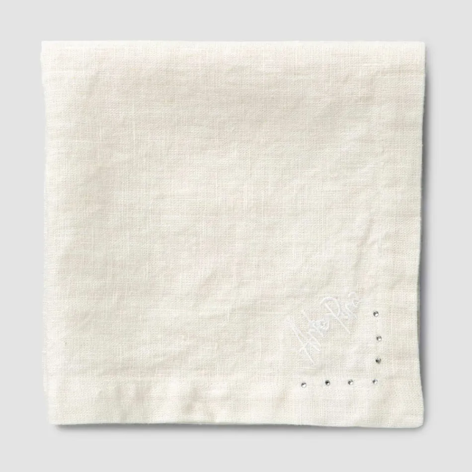 Linen Napkins with Black or Butter Crystals, 6 Pieces Italian Luxury - Prezio Viadurini