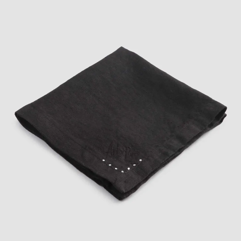 Linen Napkins with Black or Butter Crystals, 6 Pieces Italian Luxury - Prezio Viadurini