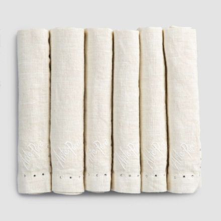 Linen Napkins with Black or Butter Crystals, 6 Pieces Italian Luxury - Prezio Viadurini