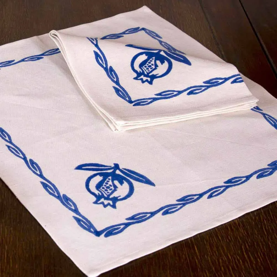 Napkin in Mixed Linen with Hand Print Unique Piece Made in Italy - Brands Viadurini