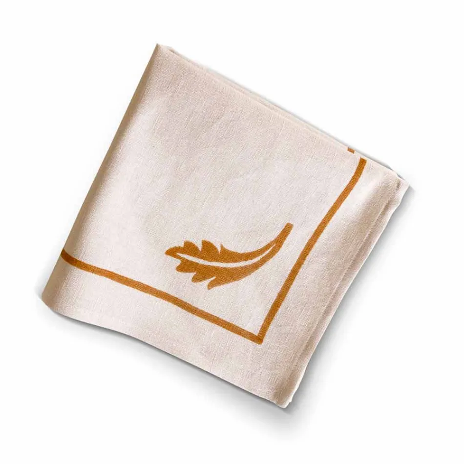 Napkin in Mixed Linen with Hand Print Unique Piece Made in Italy - Brands Viadurini
