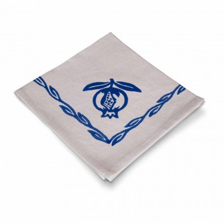 Napkin in Mixed Linen with Hand Print Unique Piece Made in Italy - Brands Viadurini
