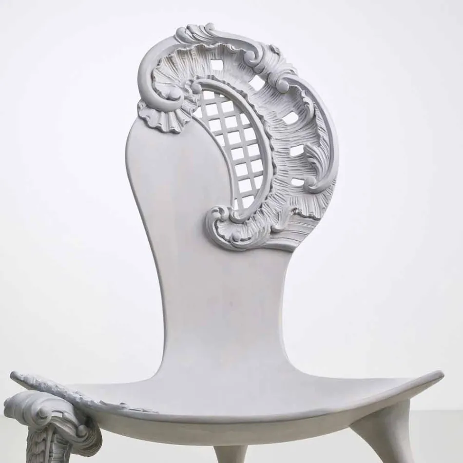 Hand carved throne in solid oak, gray design, Leon Viadurini