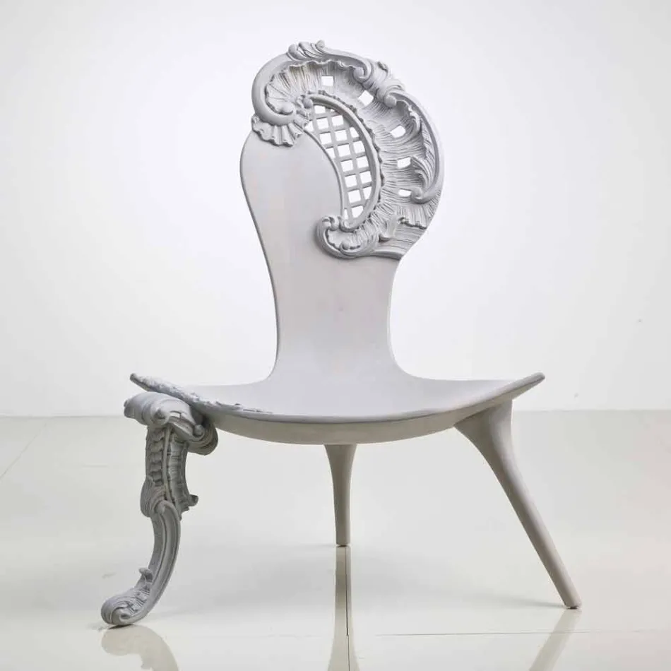 Hand carved throne in solid oak, gray design, Leon Viadurini