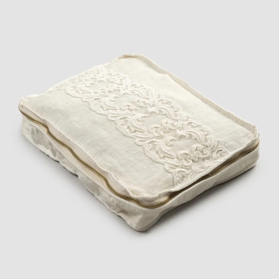 Large Linen and Cotton Cosmetic Bag with Farnese Lace and Zipper, 2 Finishes - Mike Viadurini