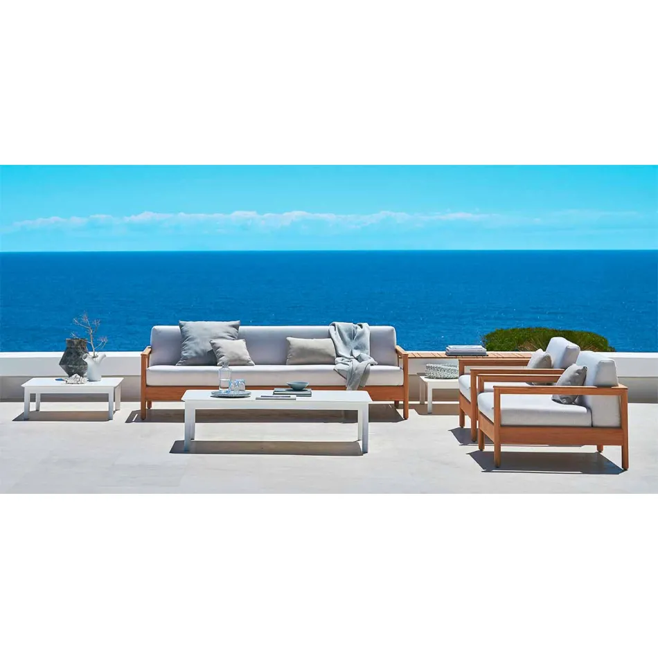 Varaschin Bali modern 3-seat outdoor sofa in solid teak wood Viadurini