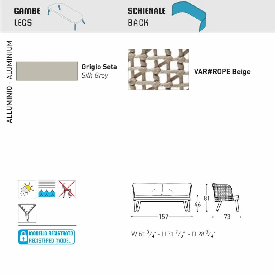 Varaschin Emma modern two-seater upholstered garden sofa Viadurini