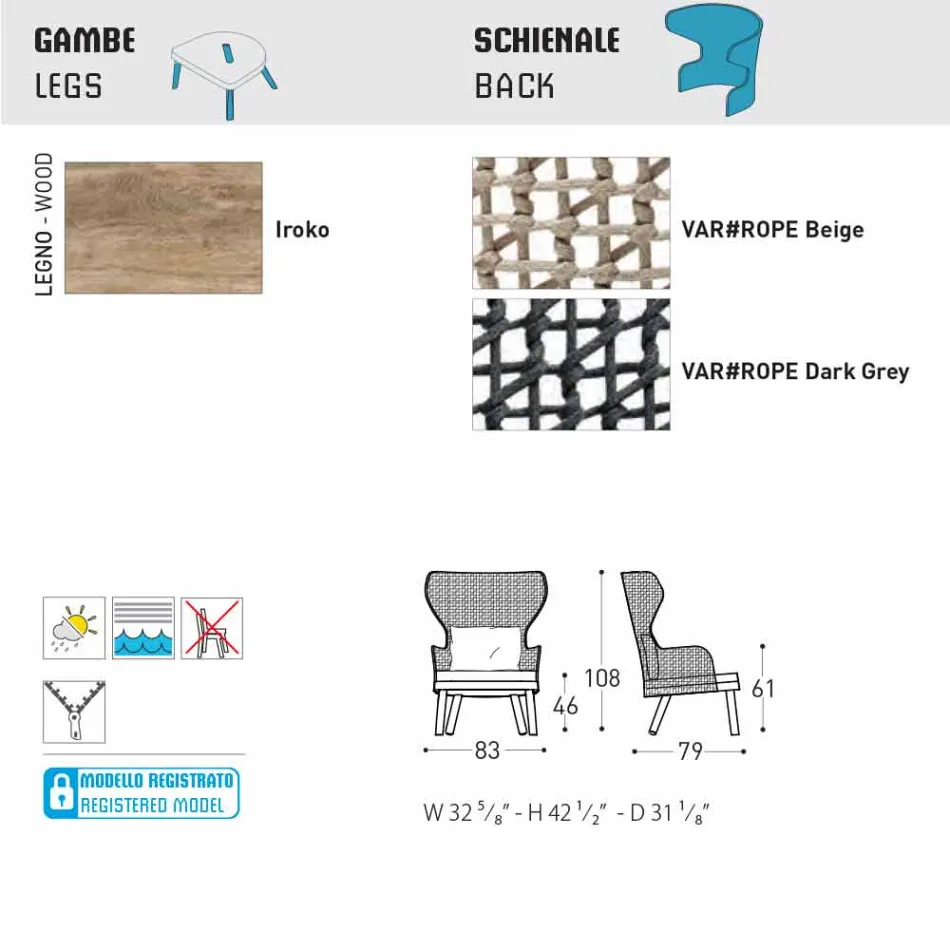 Varaschin Emma padded outdoor armchair of modern design Viadurini