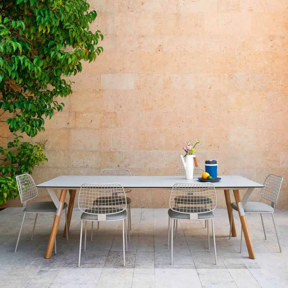 Varaschin Link garden table with teak wood legs, H 65 cm Viadurini